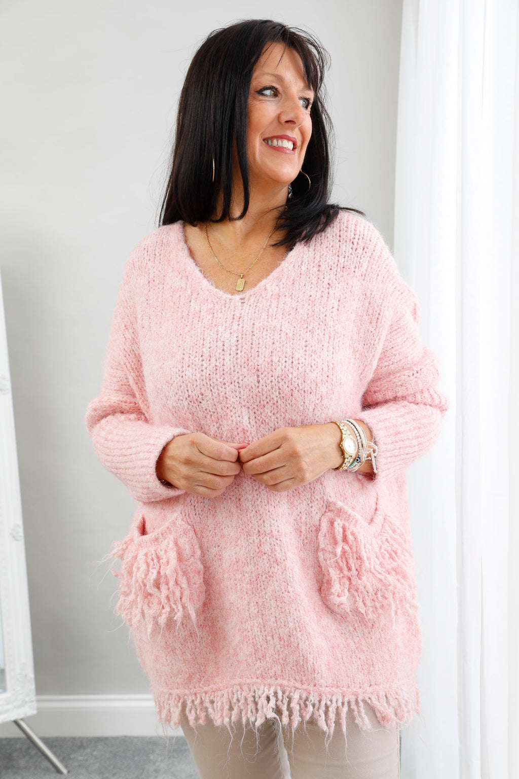 The Virgo Fringe Knit Pink