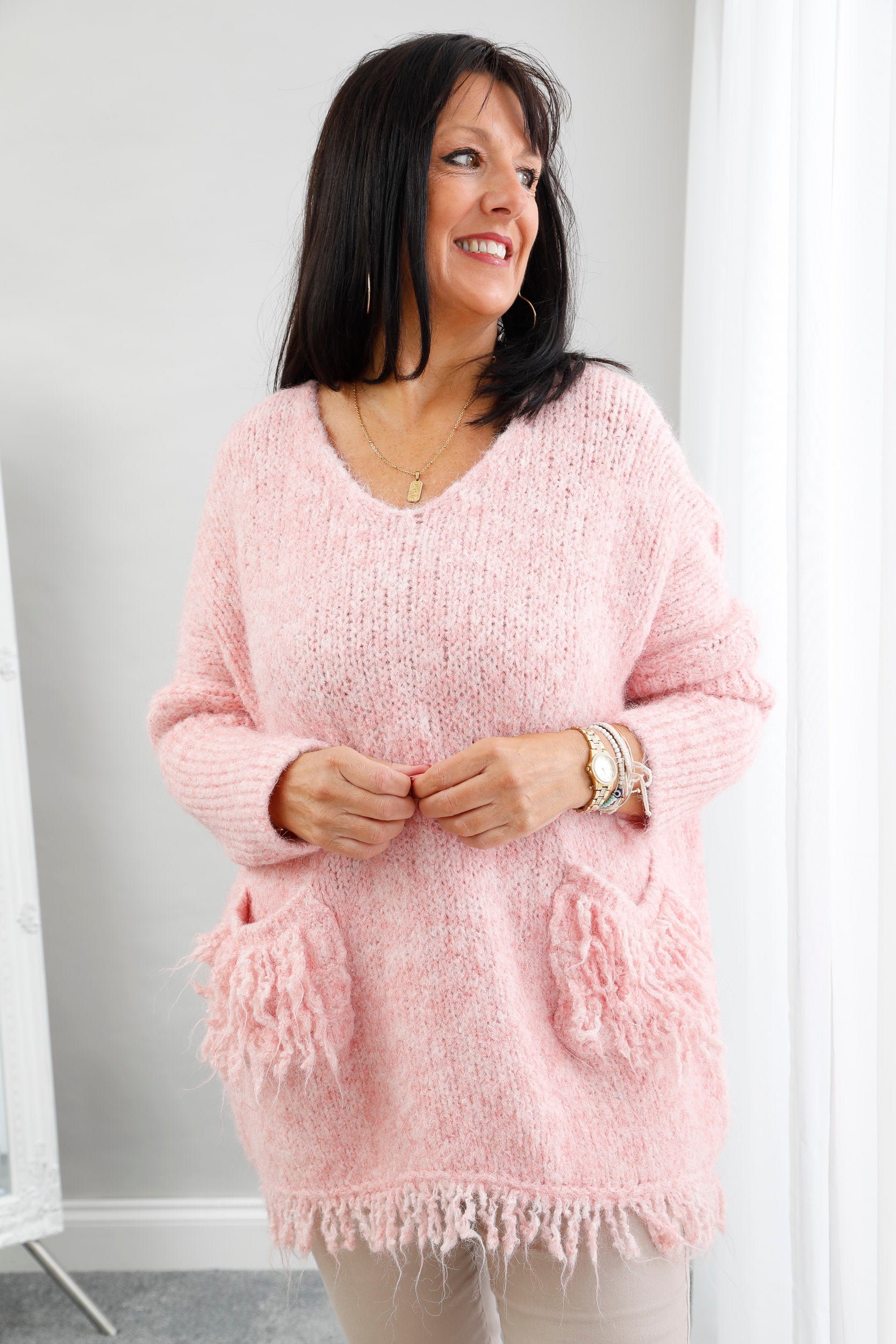 The Virgo Fringe Knit Pink