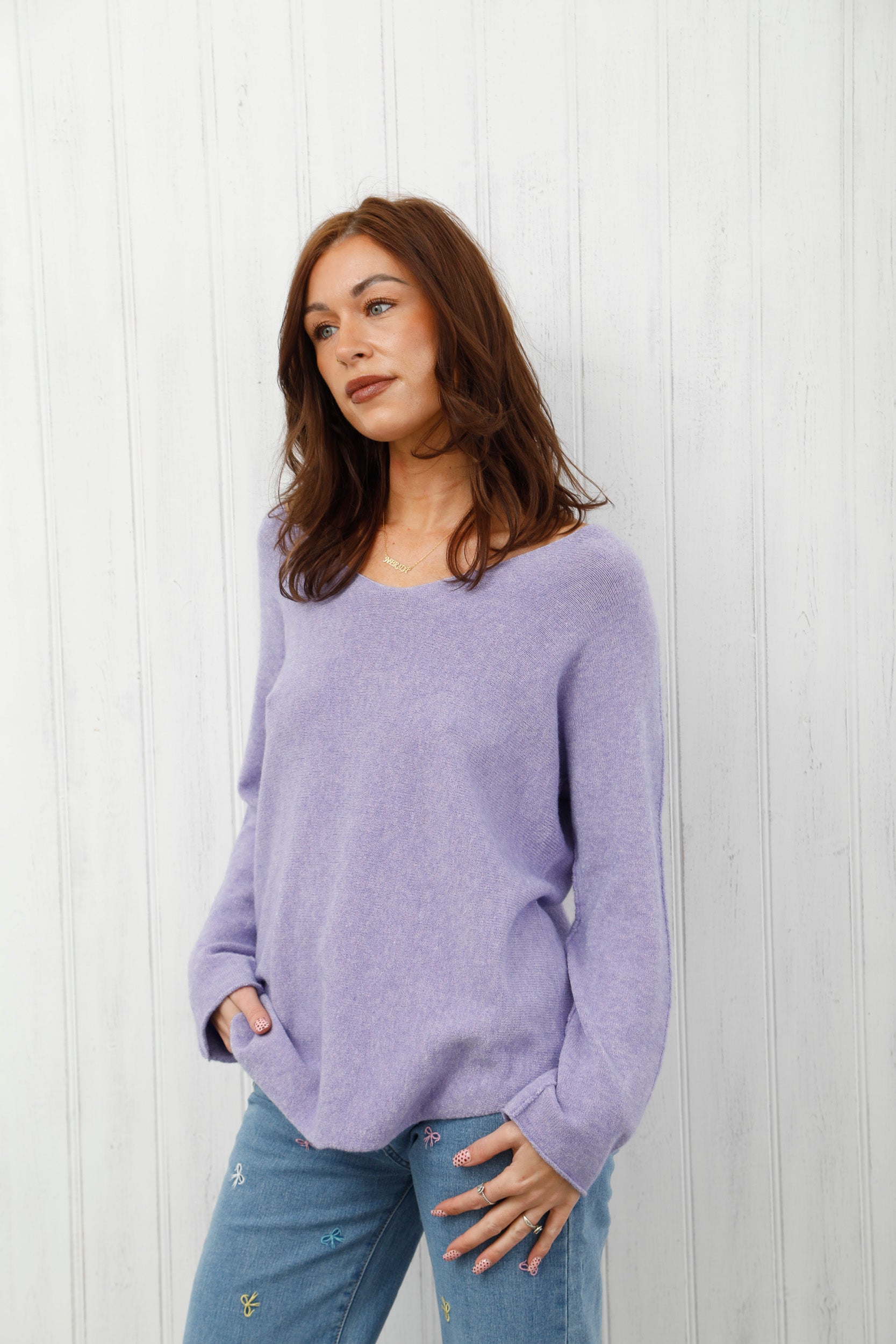 The Core Knit V Neck Jumper Lilac