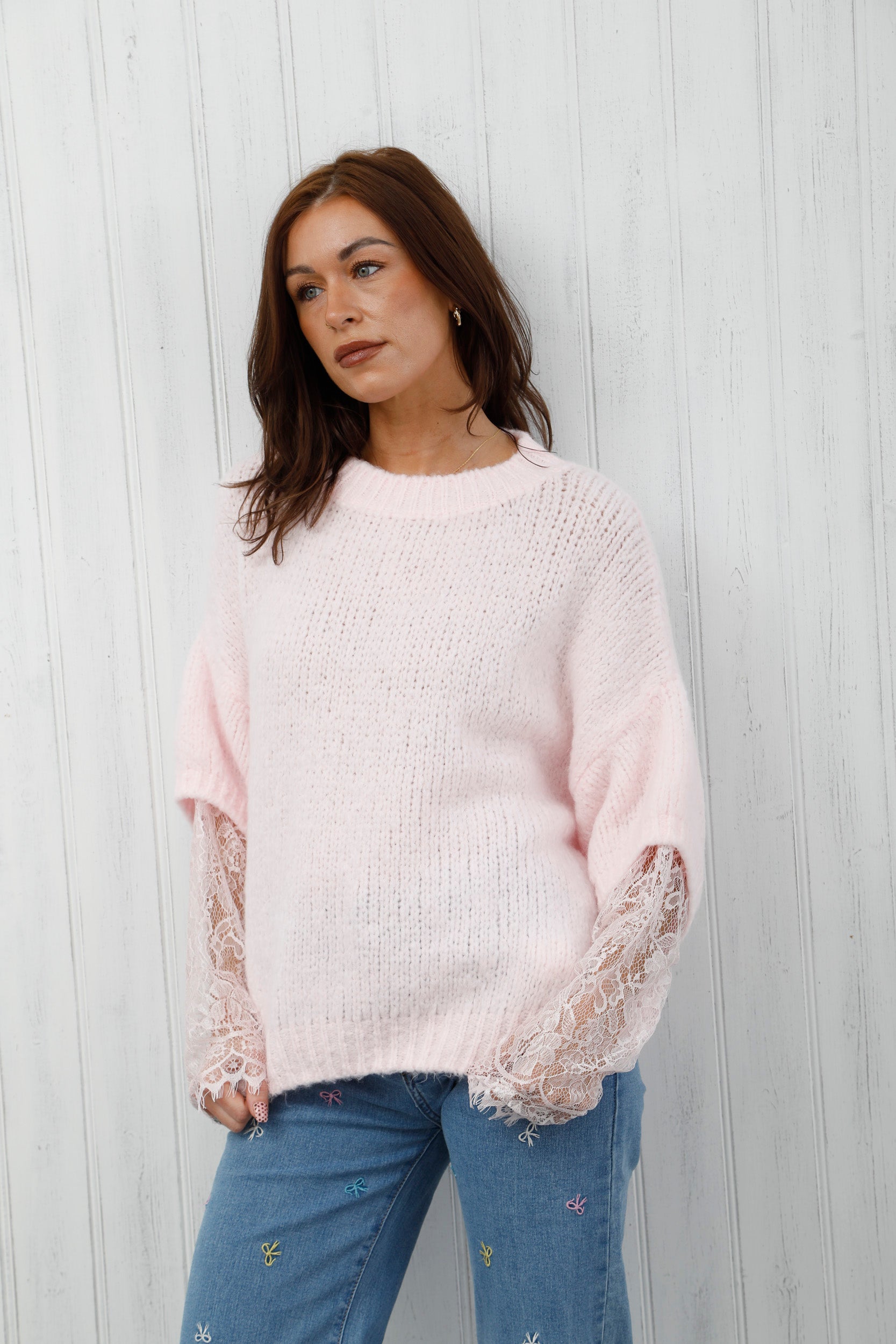 The Lace Sleeve Jumper Pink