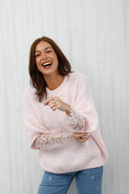 The Lace Sleeve Jumper Pink