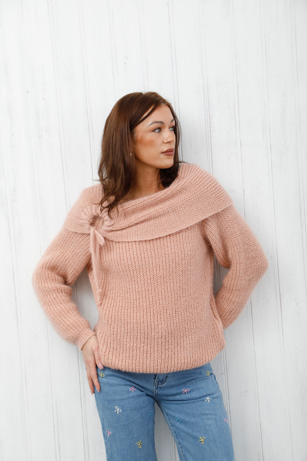 The Winter Bow Knit Dusky Pink