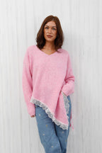 The Lace Trim Knit Pink
