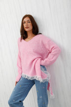 The Lace Trim Knit Pink