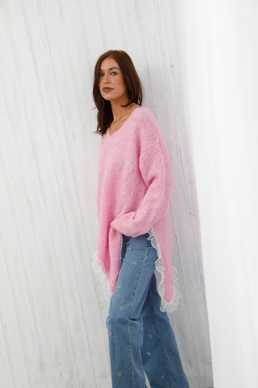 The Lace Trim Knit Pink