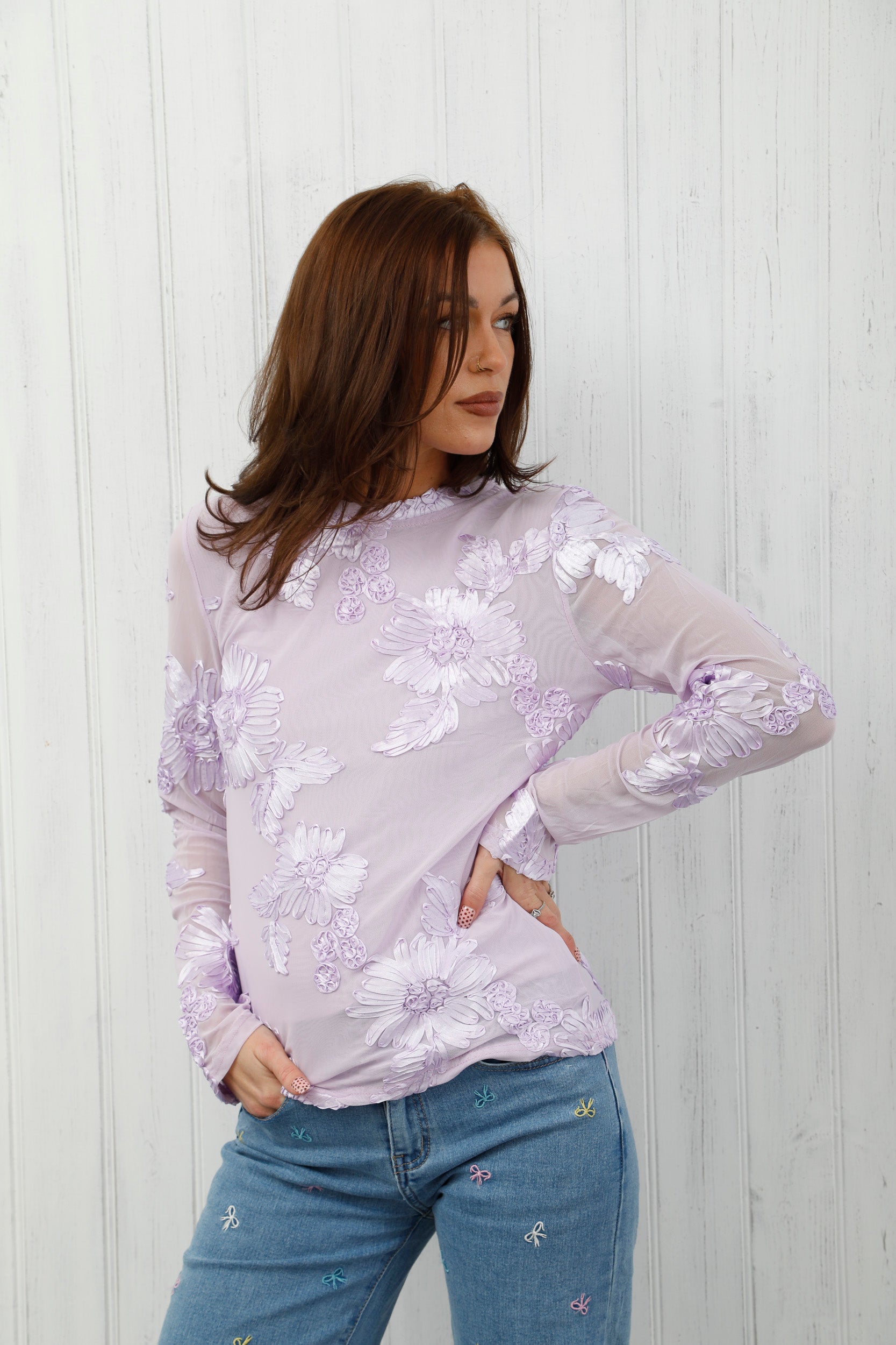 The Floral Mesh Top Lilac