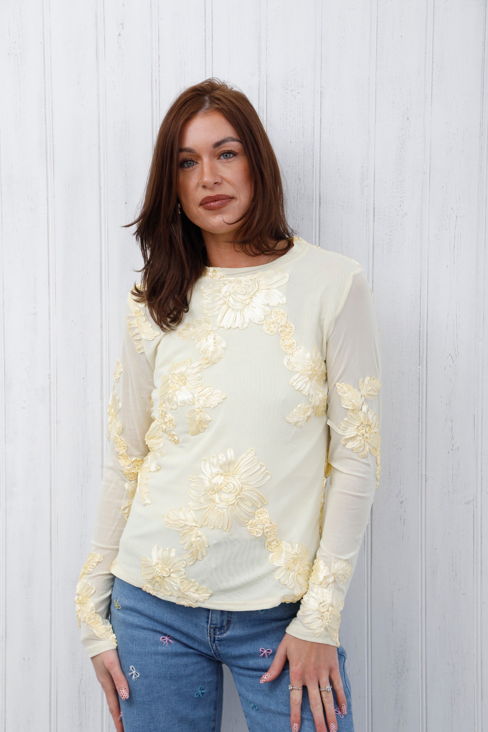 The Floral Mesh Top Lemon