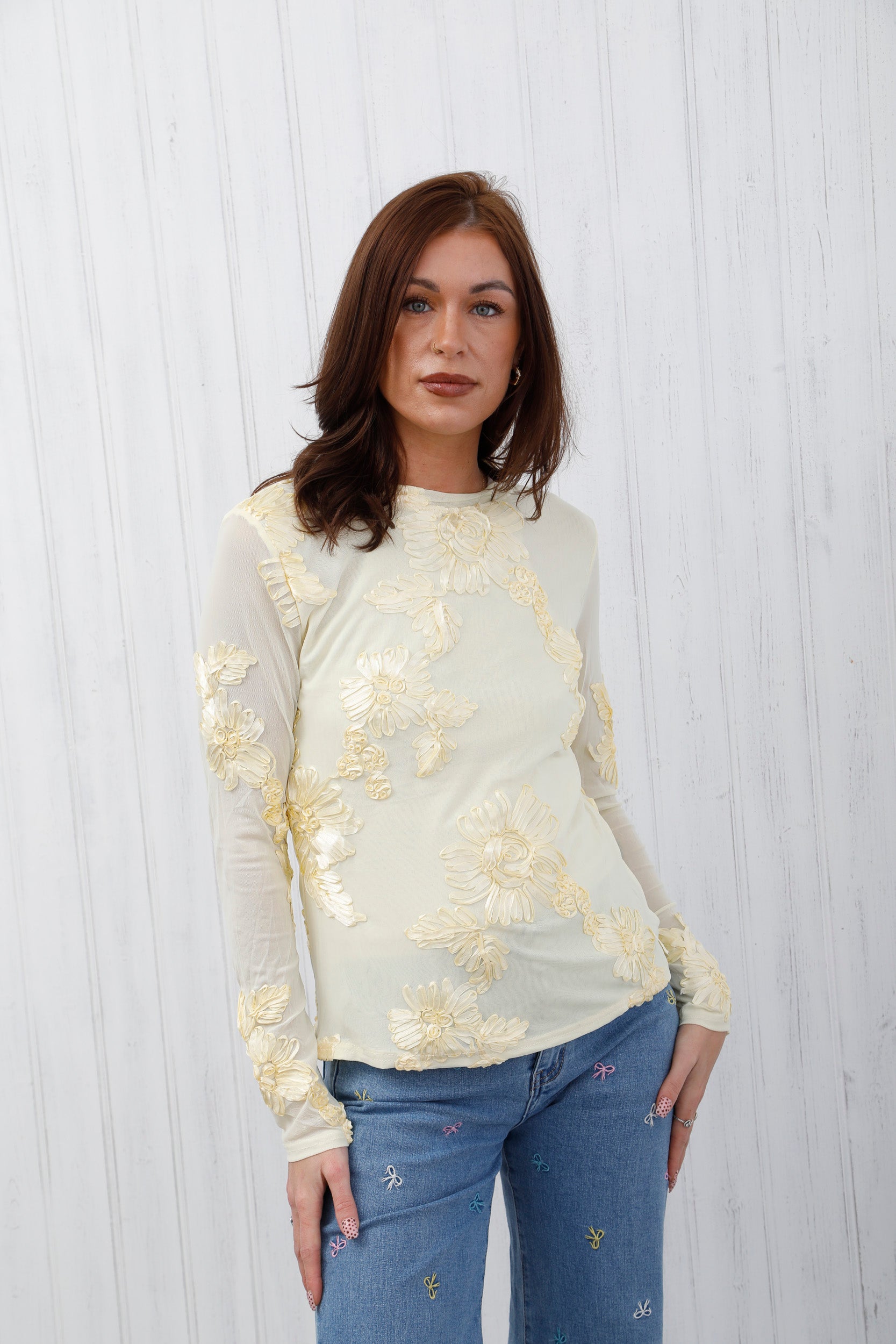 The Floral Mesh Top Lemon