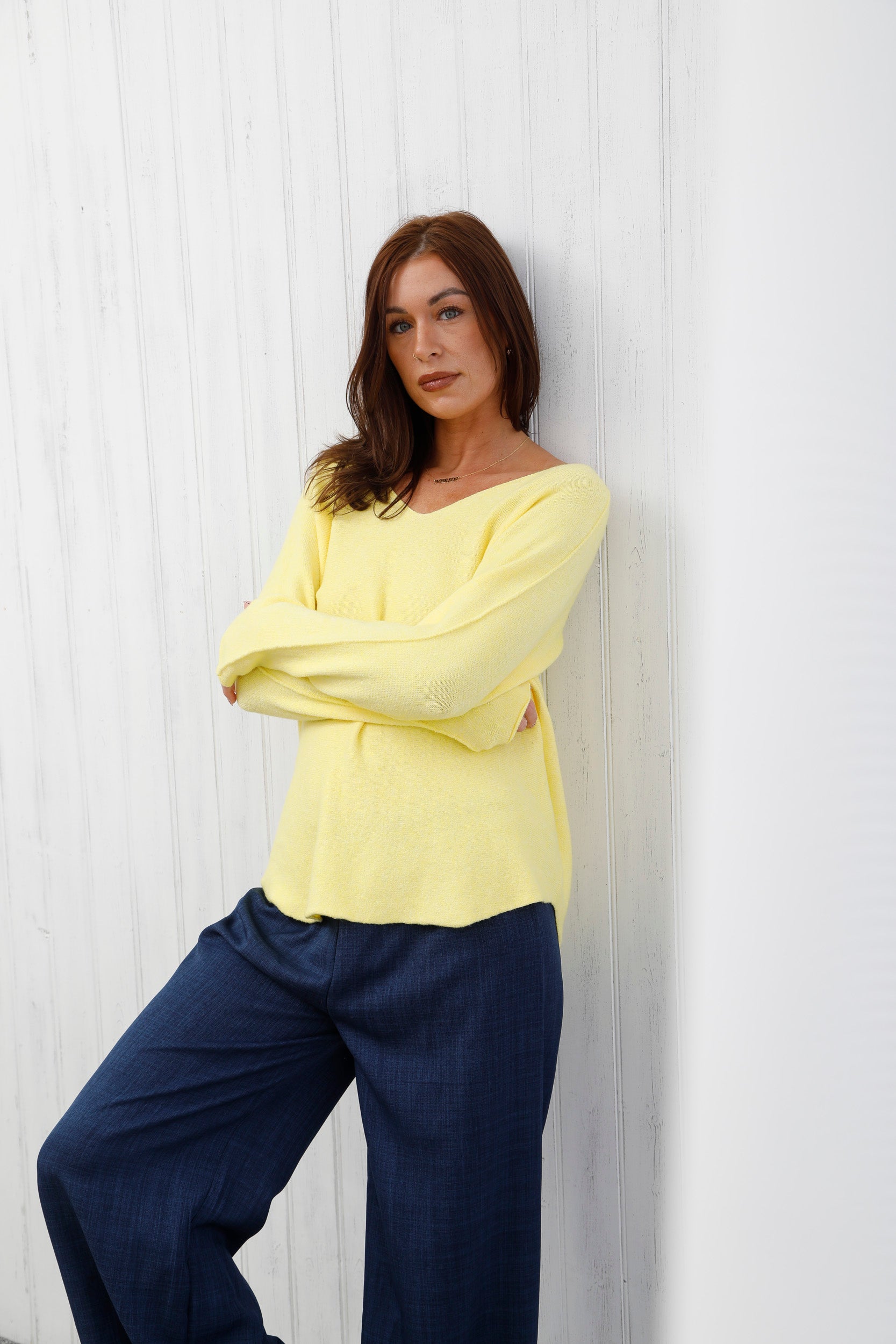 The Core Knit V Neck Jumper Lemon