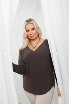 The Core Knit V Neck Jumper Chocolate