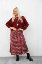 Polka Dot Satin Skirt Burgundy