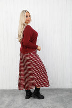 Polka Dot Satin Skirt Burgundy