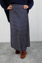 Polka Dot Satin Skirt Navy