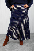 Polka Dot Satin Skirt Navy