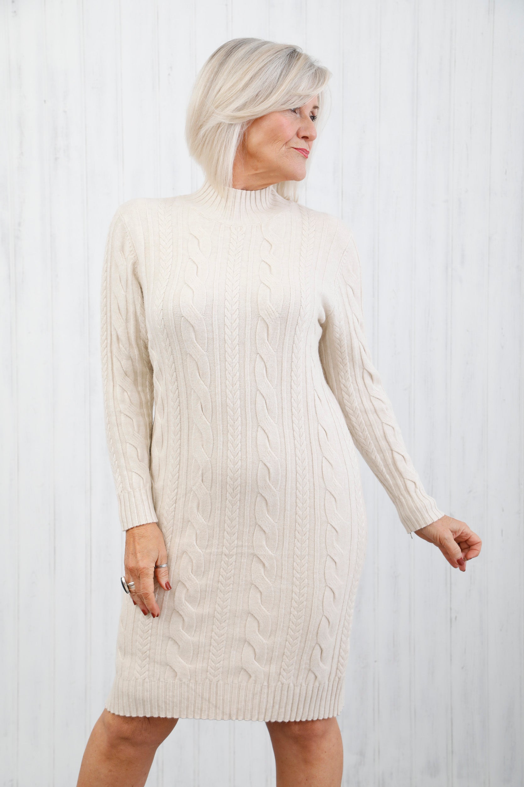 Cable Knit Dress Beige