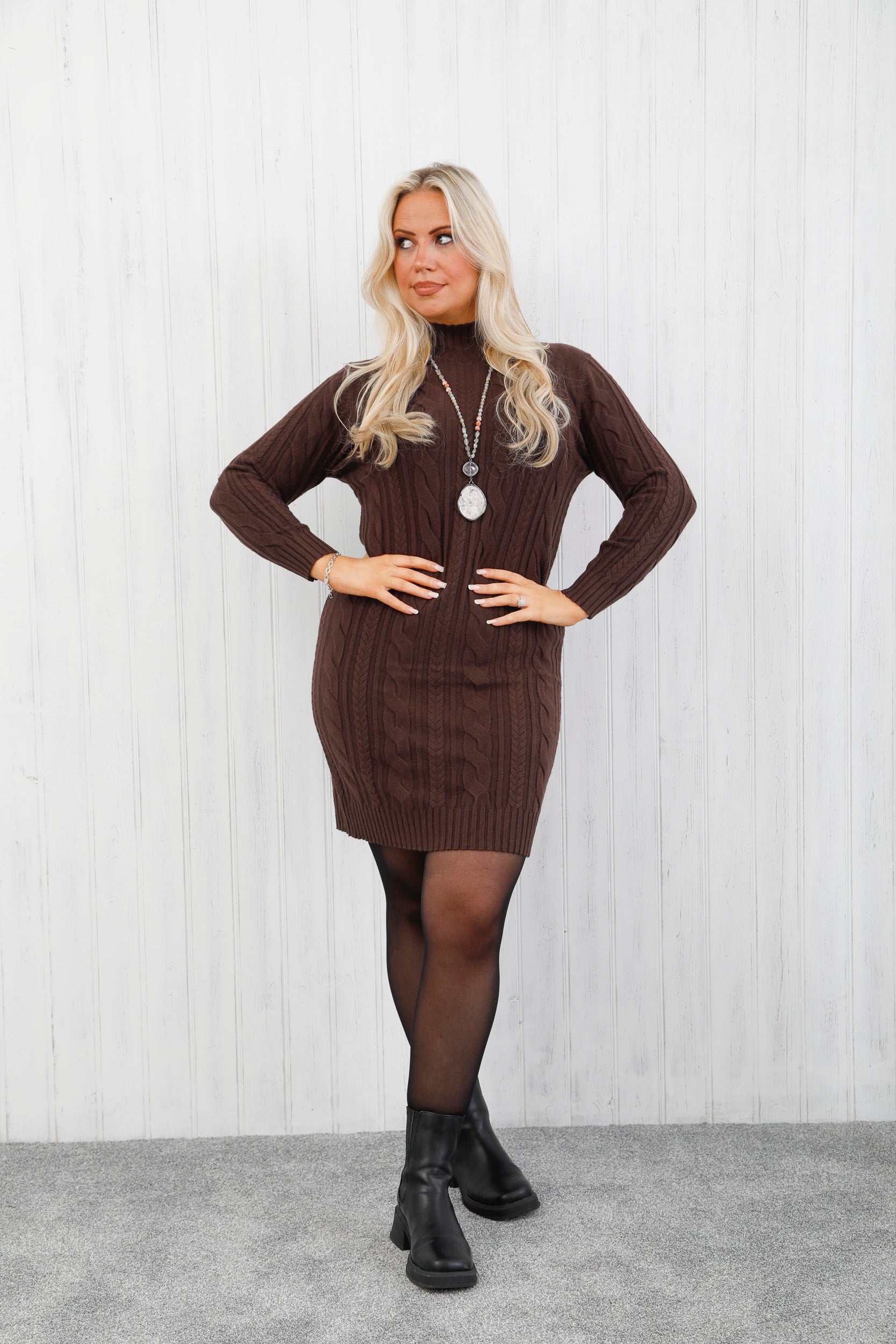 Cable Knit Dress Chocolate
