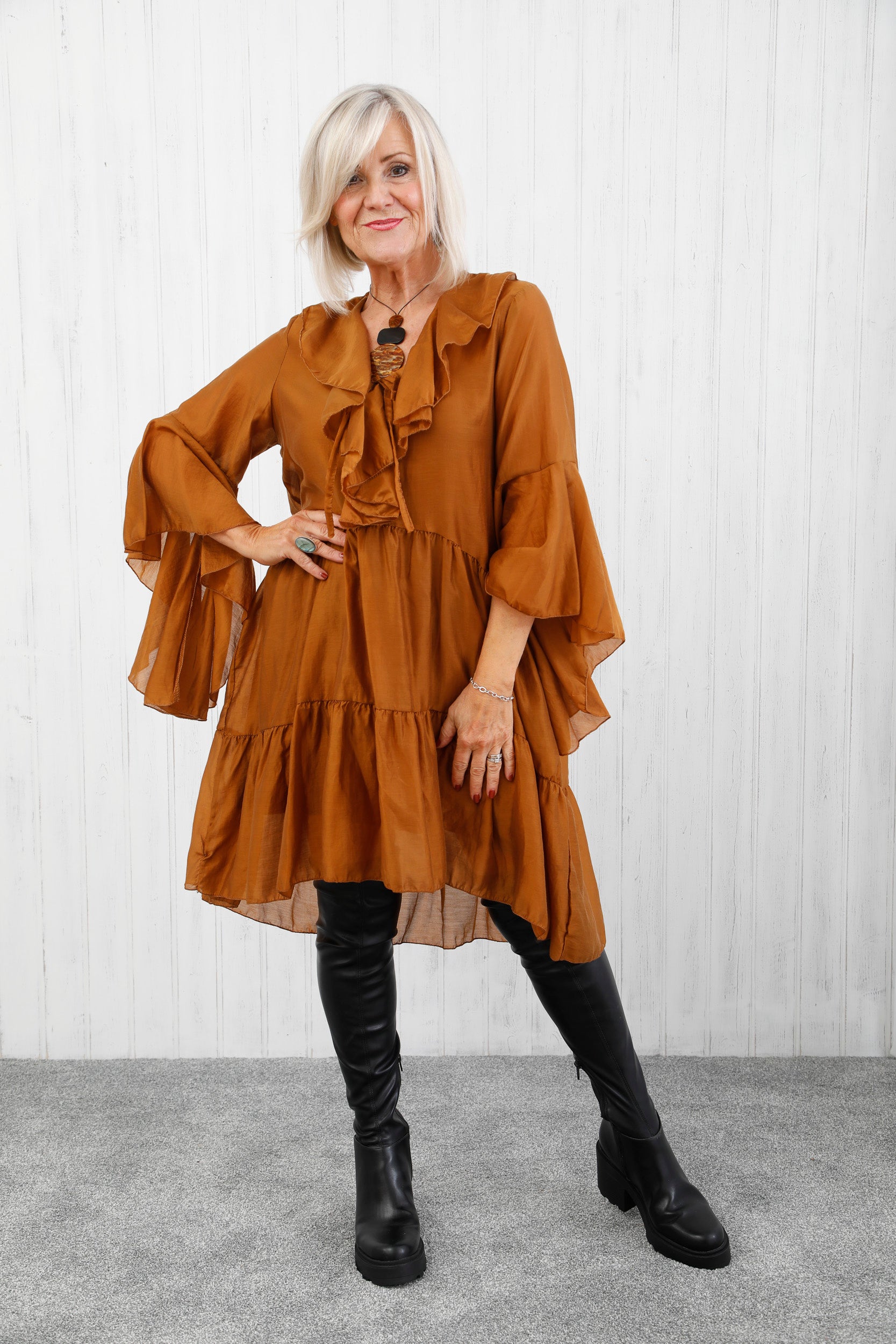 The Evora Ruffle Tunic Rust