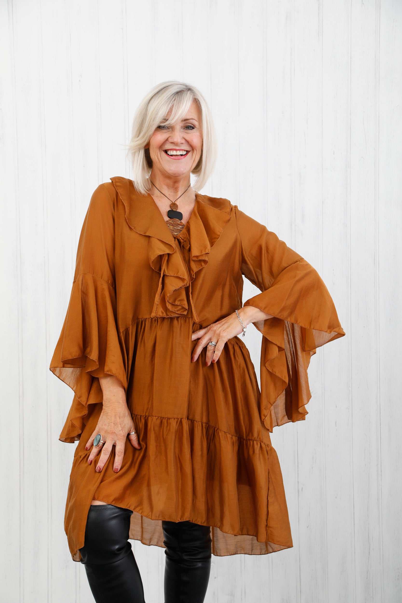 The Evora Ruffle Tunic Rust
