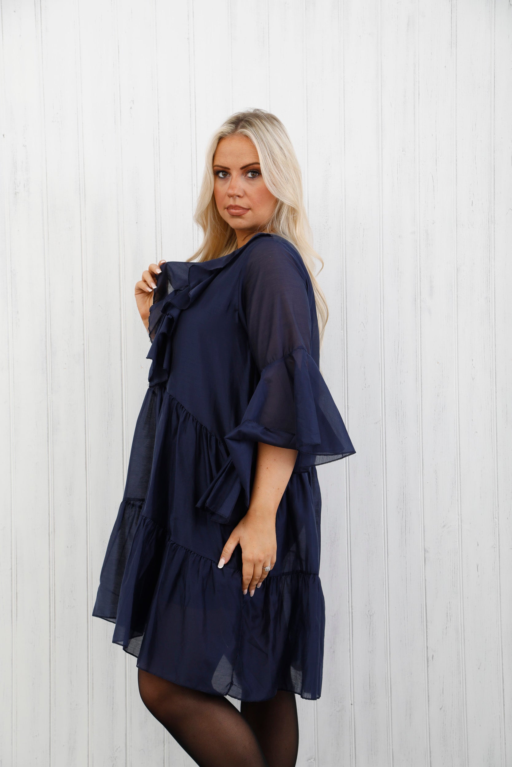 The Evora Ruffle Tunic Navy