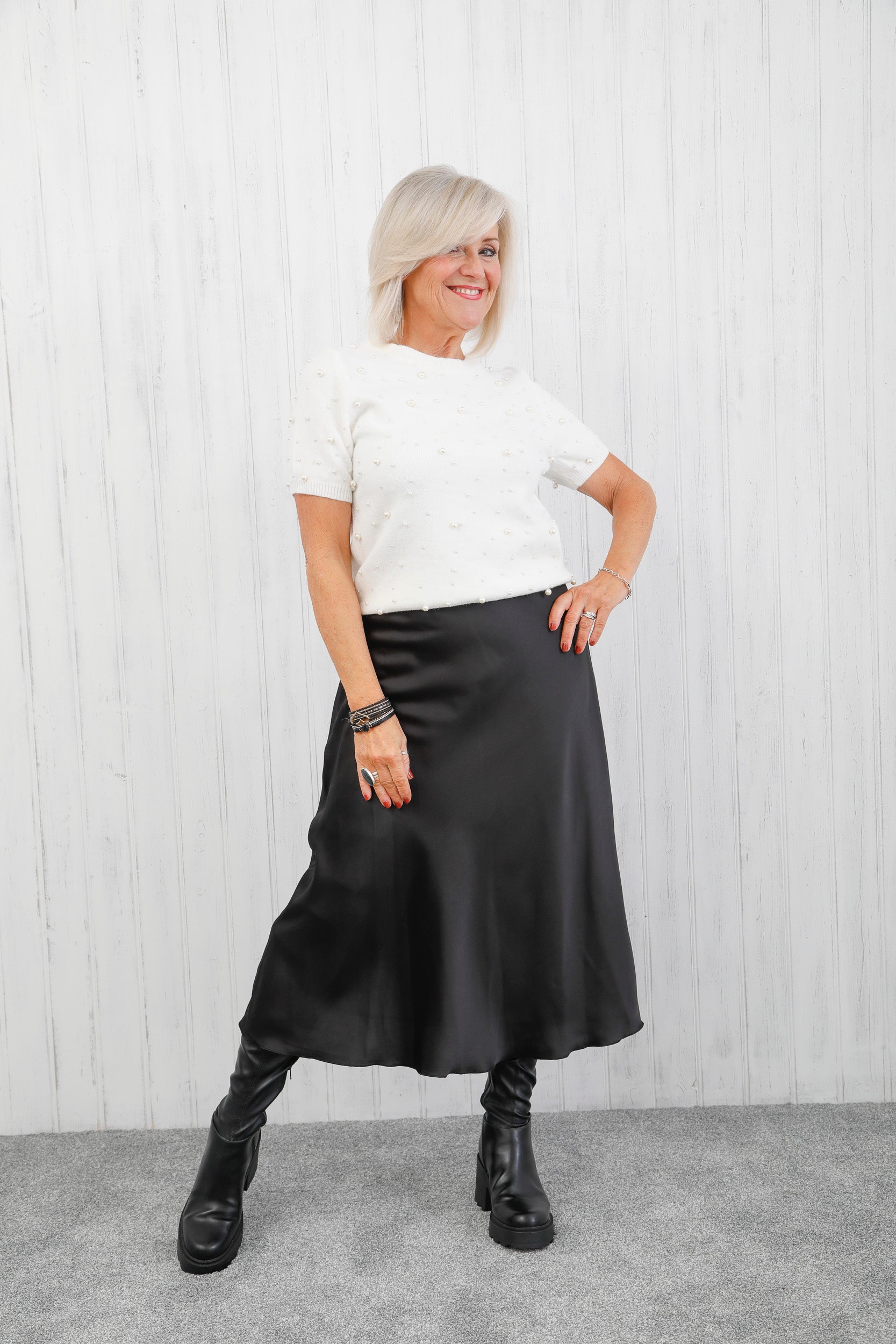 The Icon Satin Skirt Black