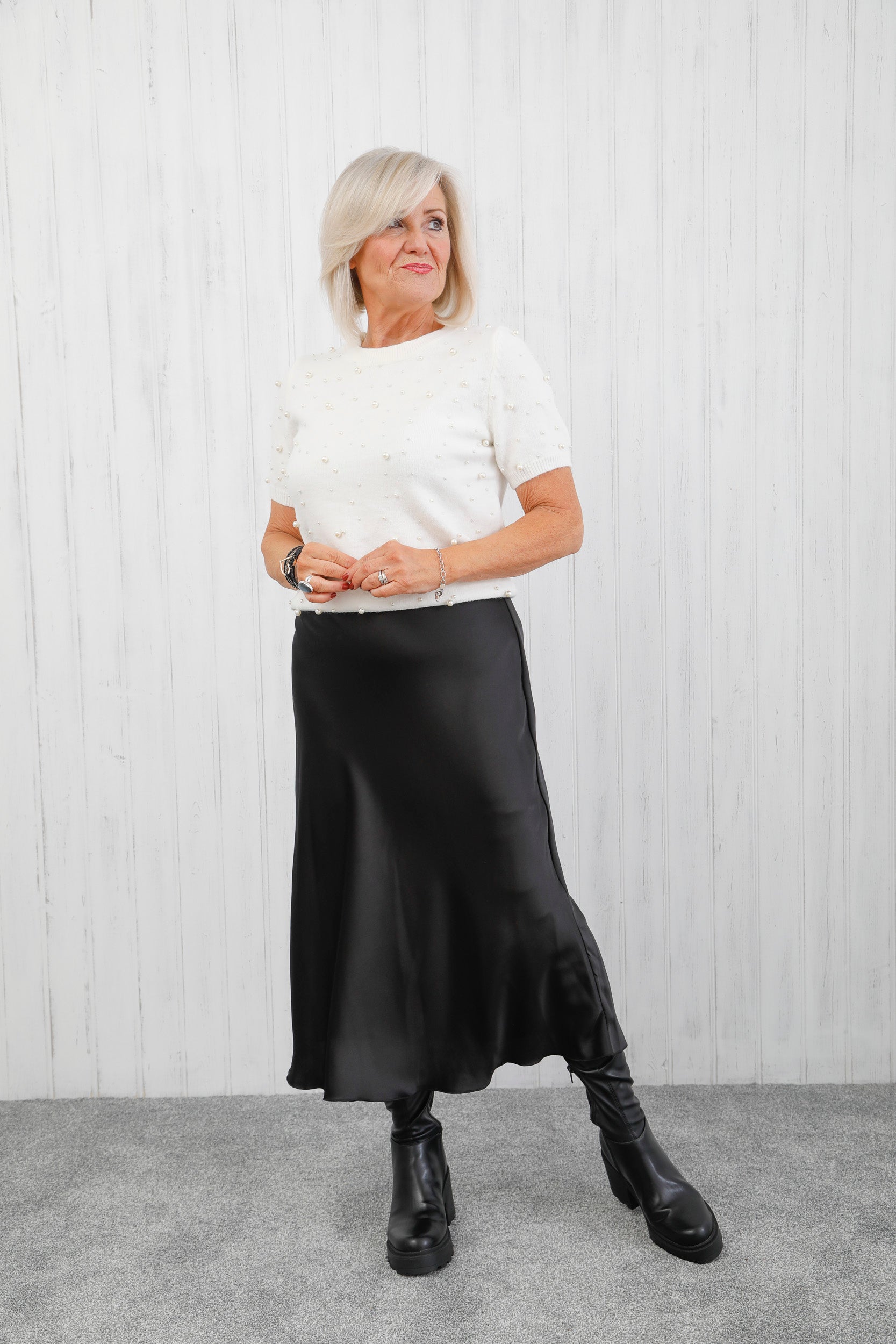 The Icon Satin Skirt Black