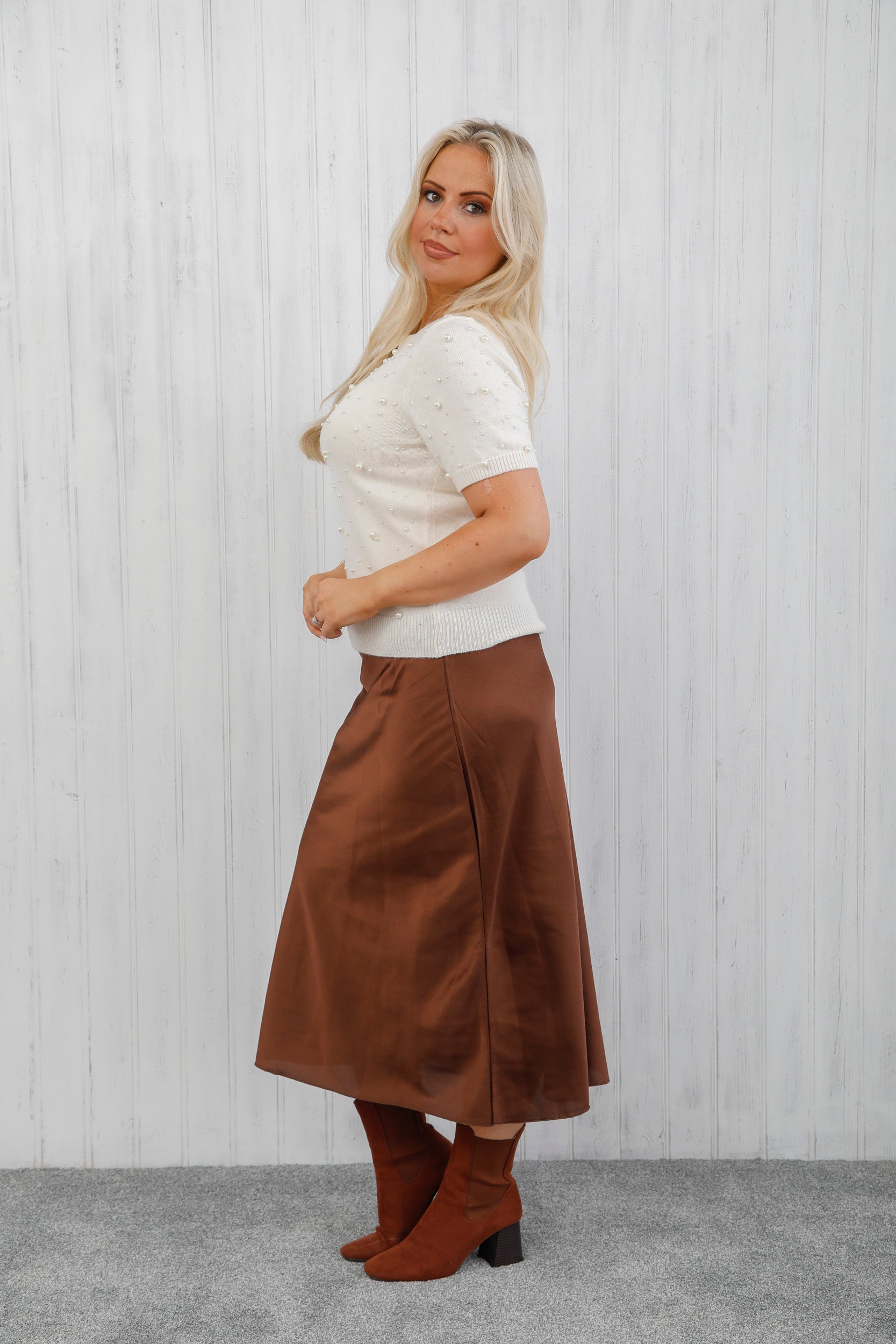 The Icon Satin Skirt Chocolate