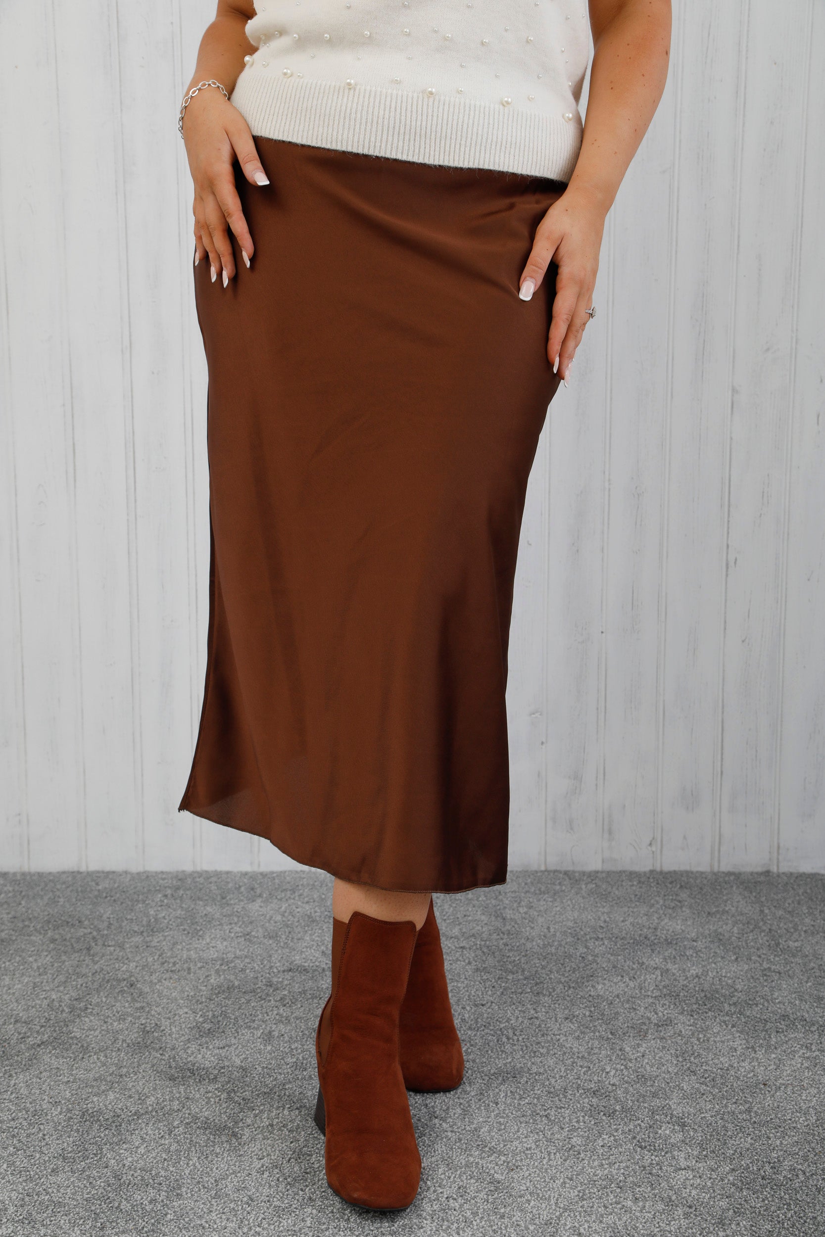 The Icon Satin Skirt Chocolate