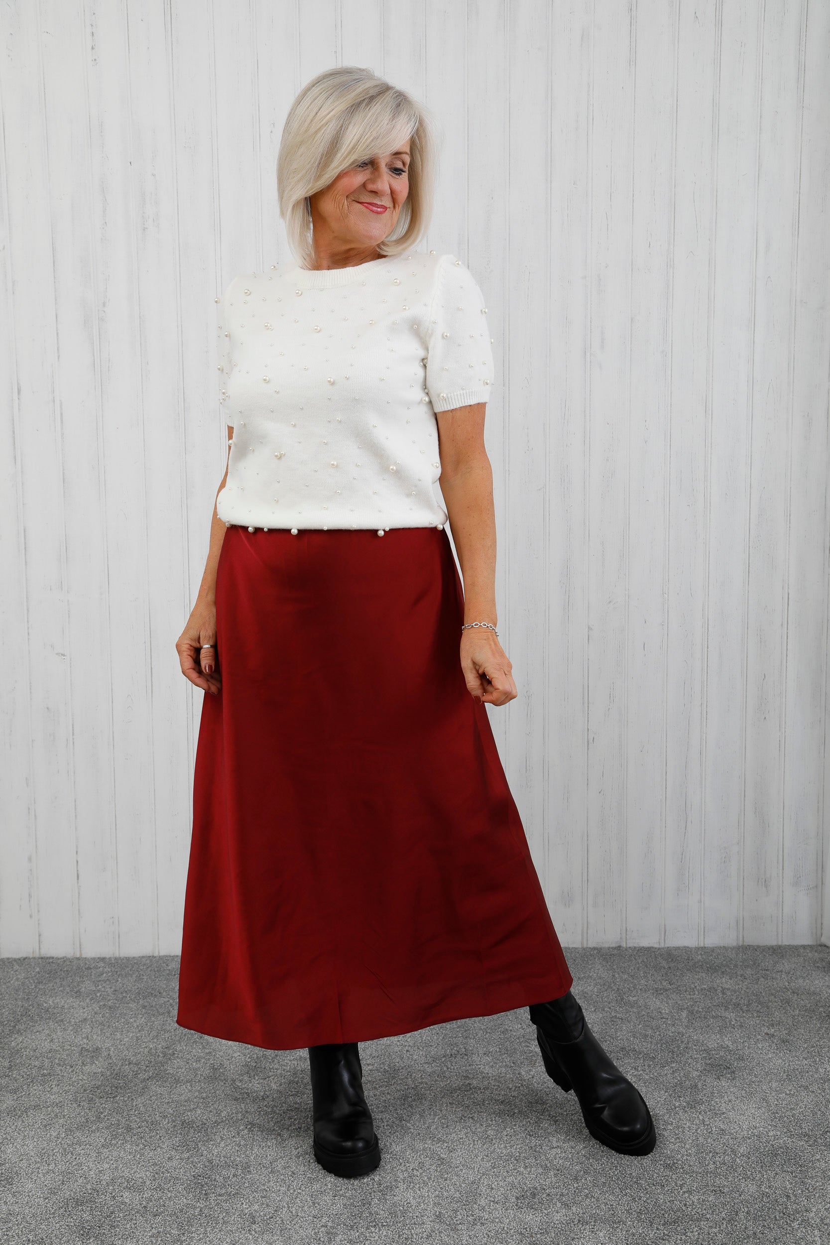 The Icon Satin Skirt Burgundy