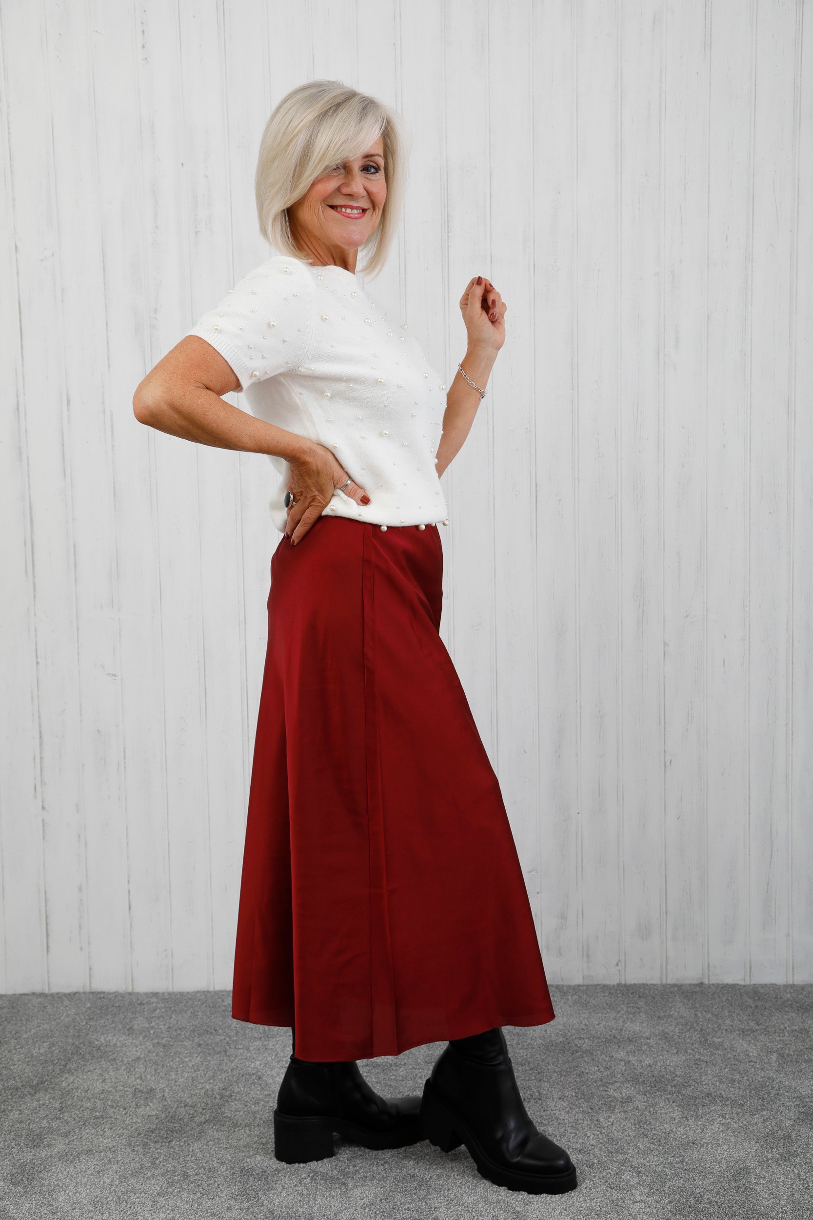 The Icon Satin Skirt Burgundy