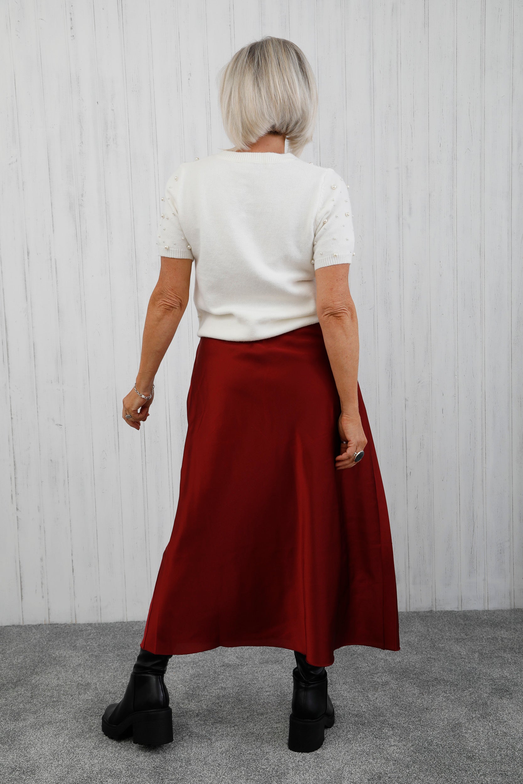 The Icon Satin Skirt Burgundy