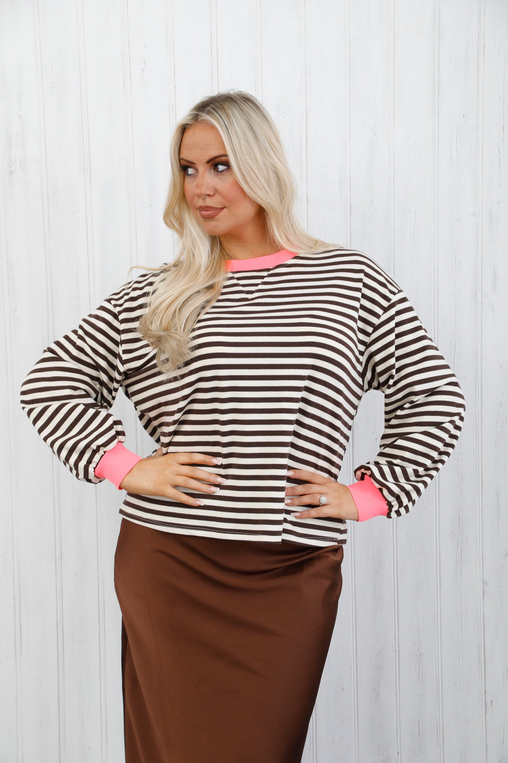 Free Spirit Stripe Top Chocolate