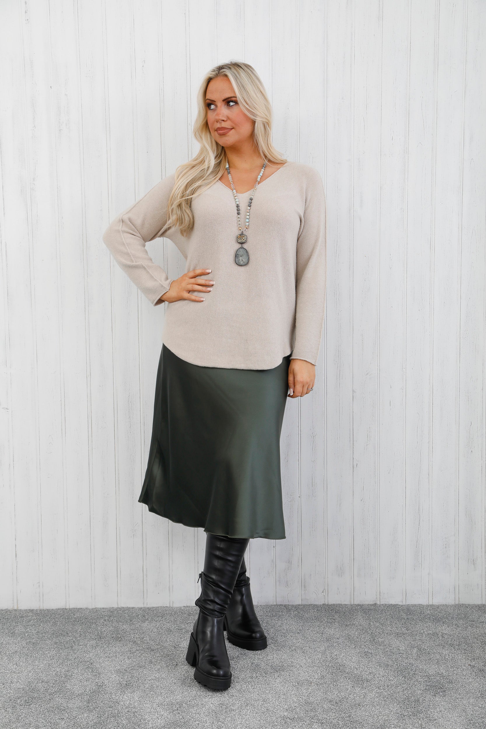 The Icon Satin Skirt Khaki