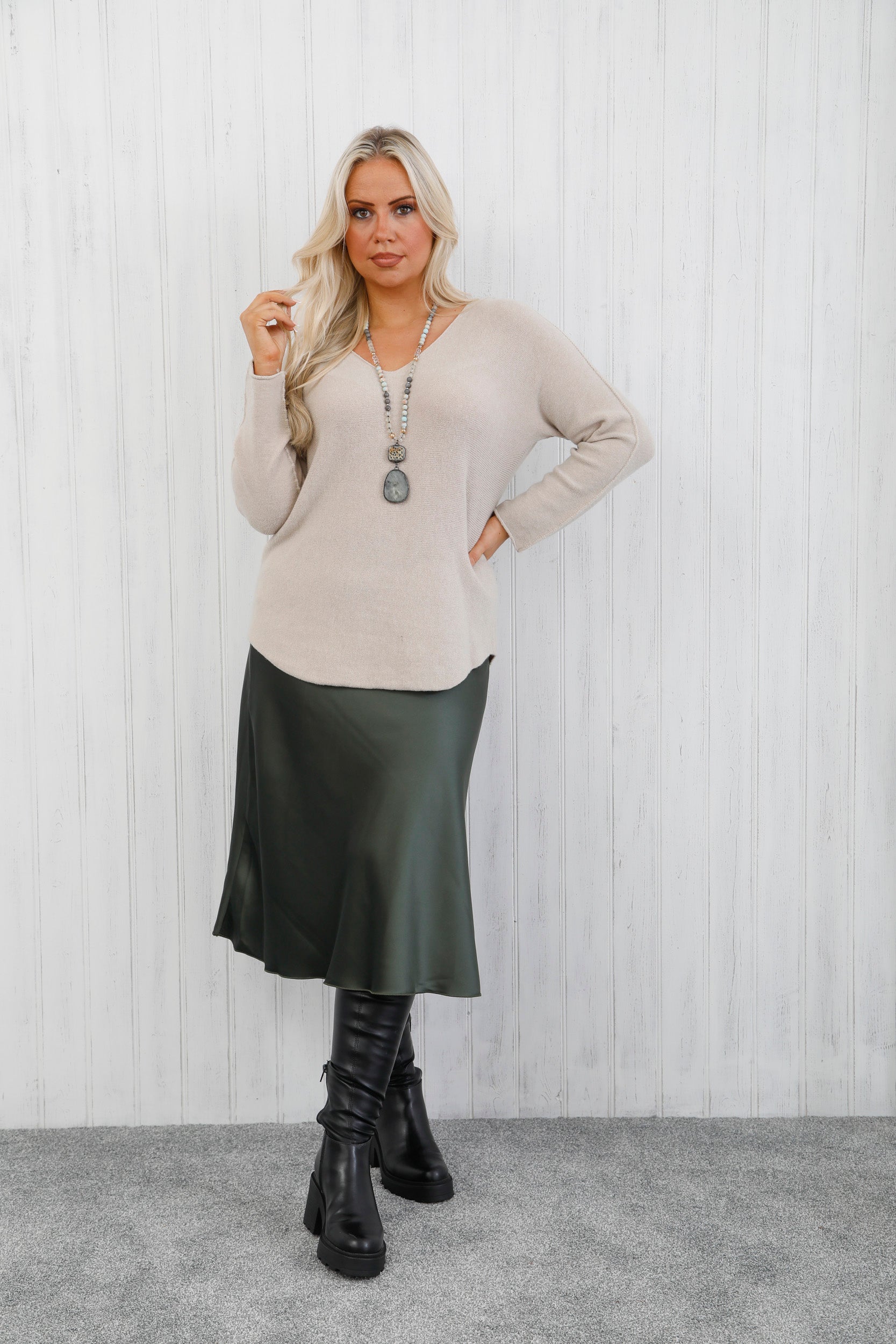 The Icon Satin Skirt Khaki