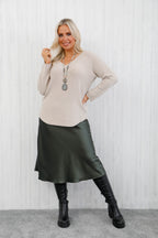 The Icon Satin Skirt Khaki