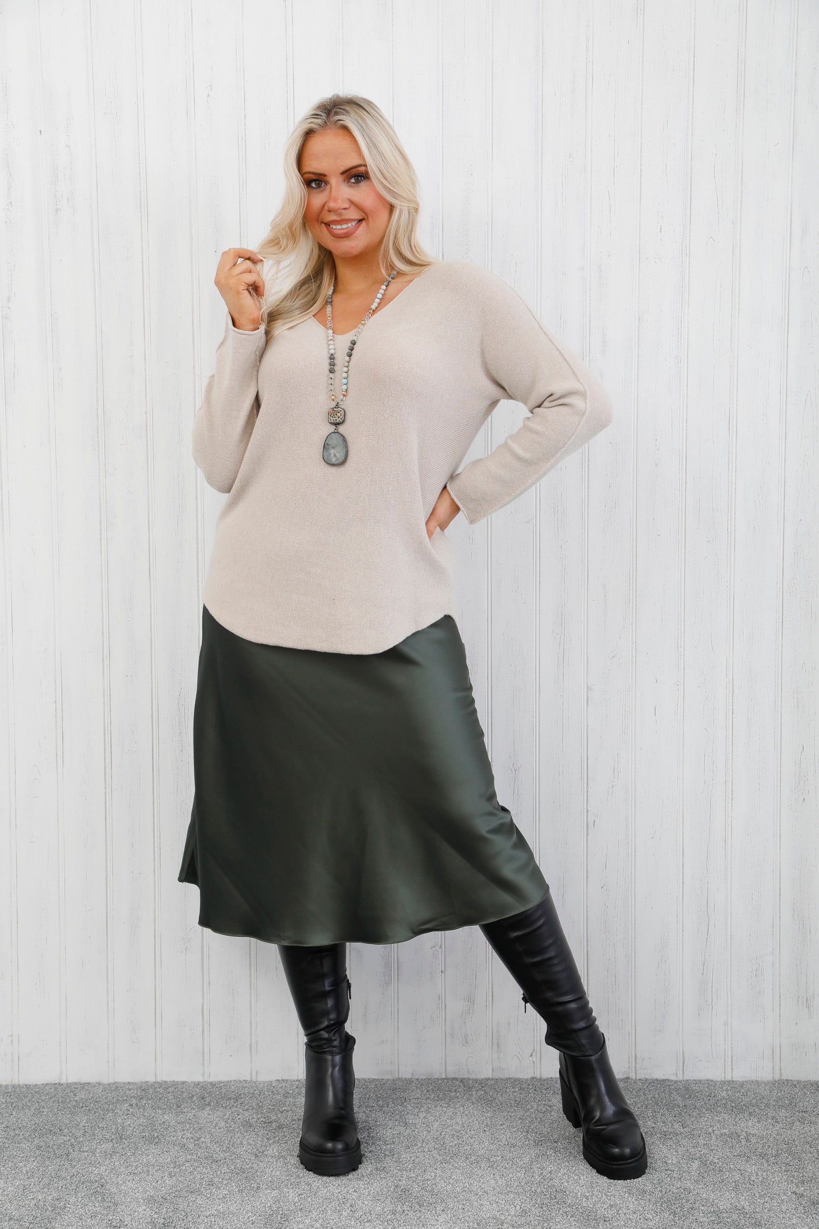 The Icon Satin Skirt Khaki