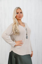 The Core Knit V-Neck Jumper Beige
