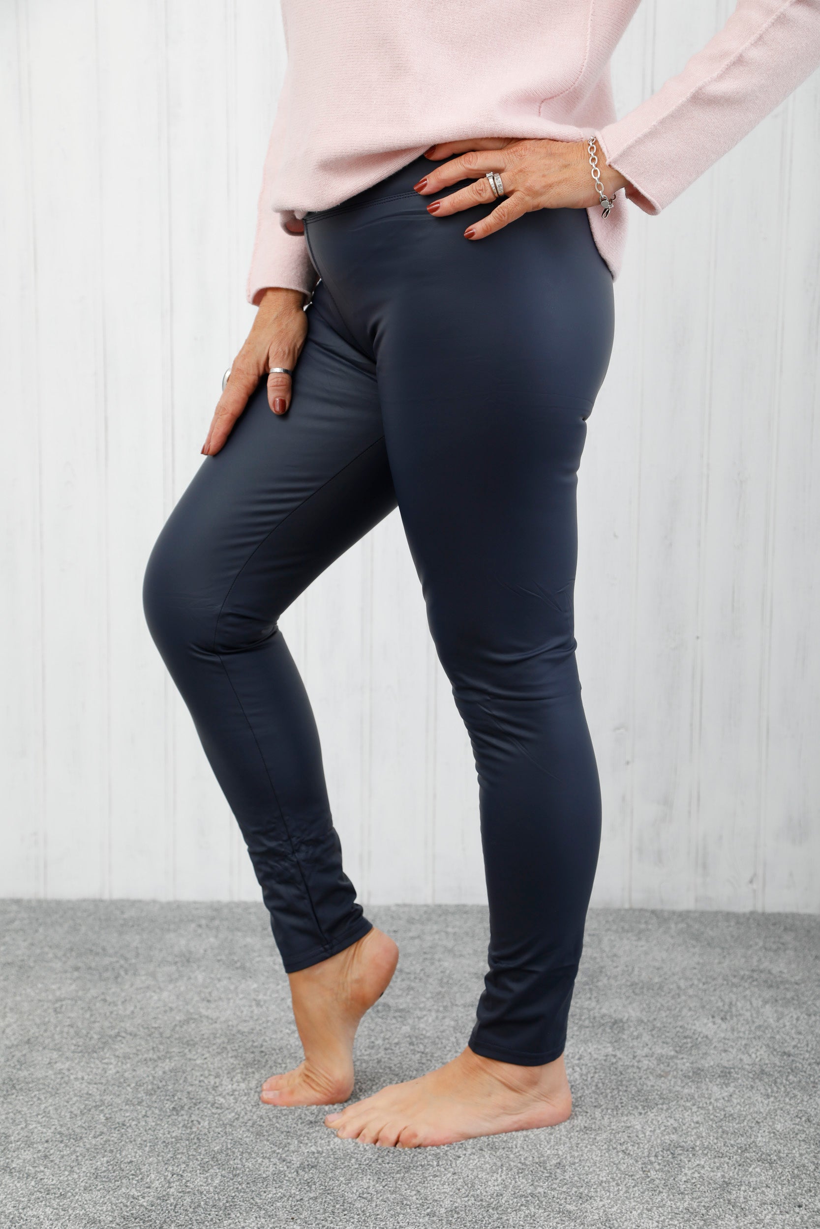 Libra Leather Look Leggings Navy