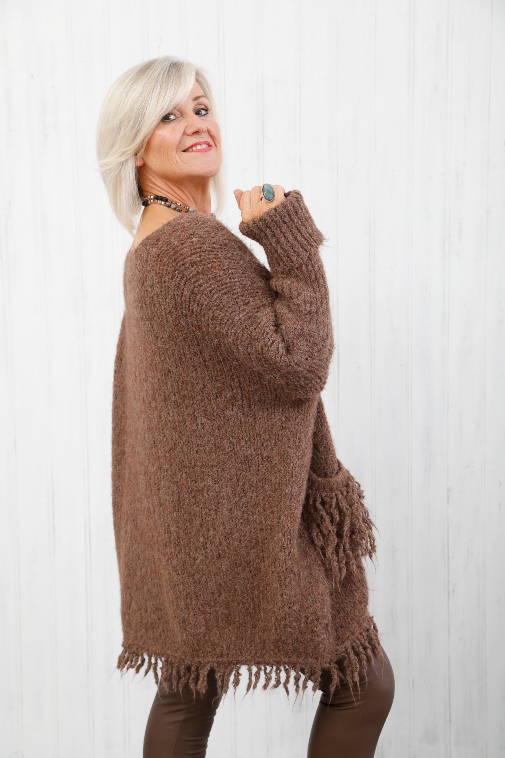 The Virgo Fringe Knit Chocolate