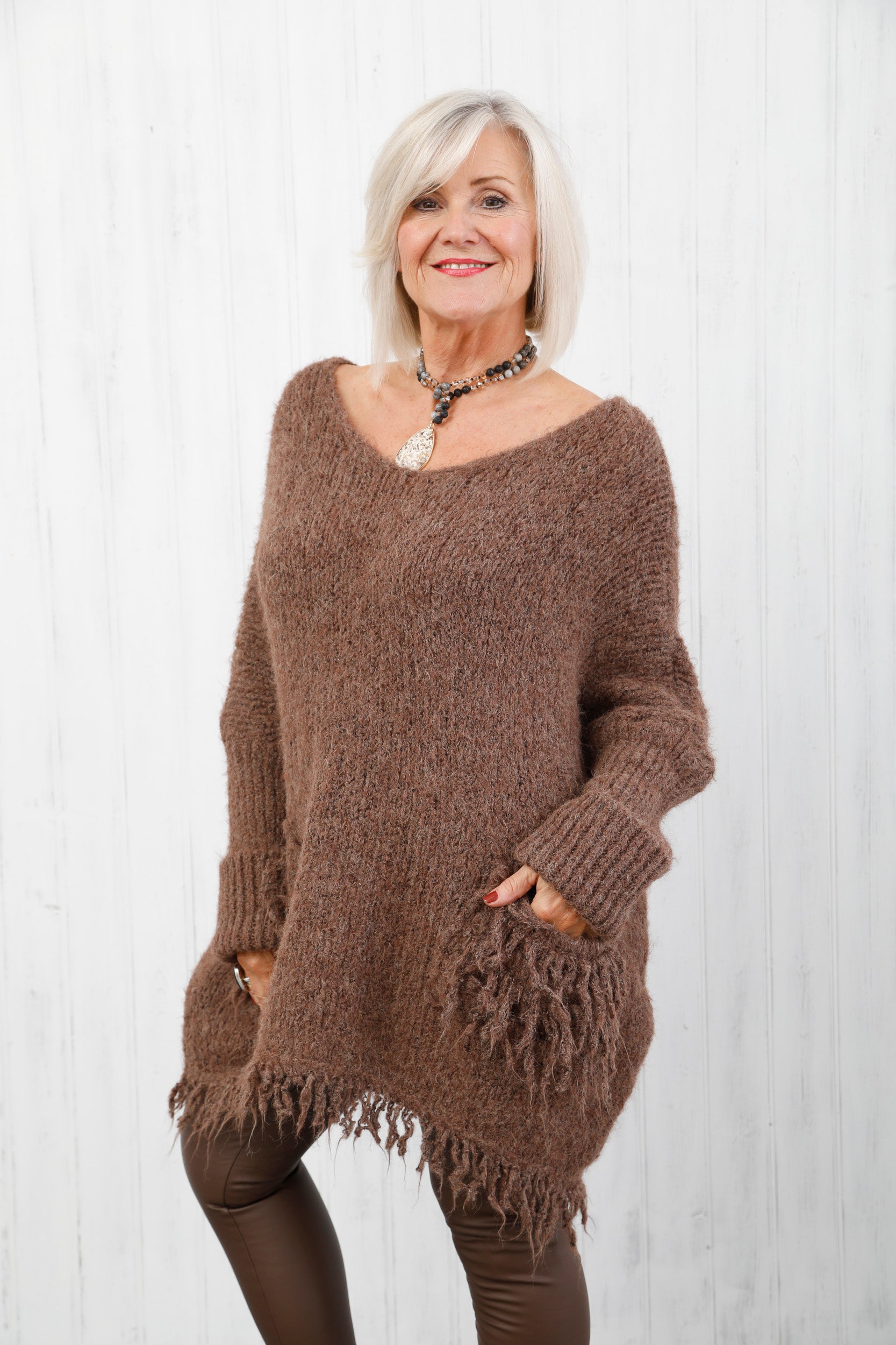 The Virgo Fringe Knit Chocolate