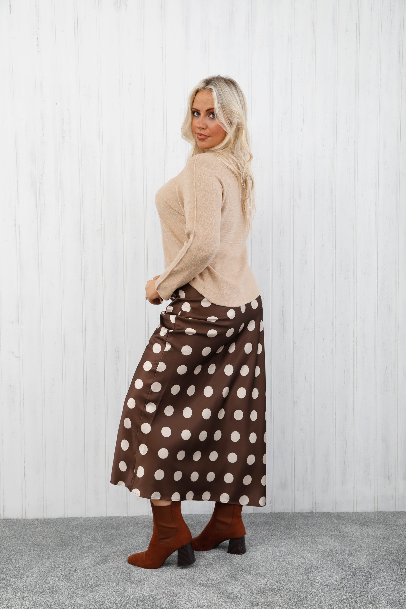 Polka Dot Satin Skirt Chocolate