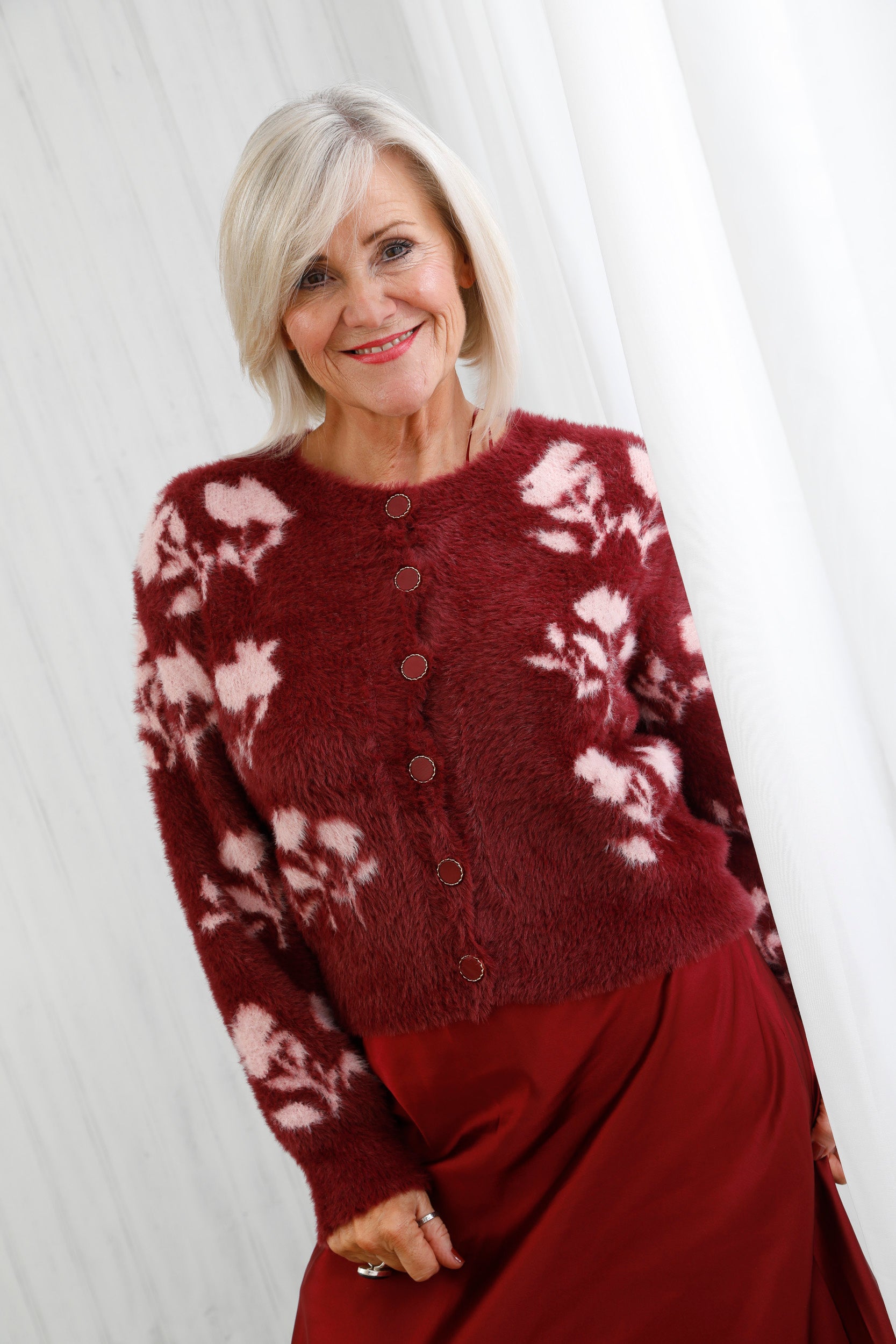 Dynasty Teddy Cardigan Wine