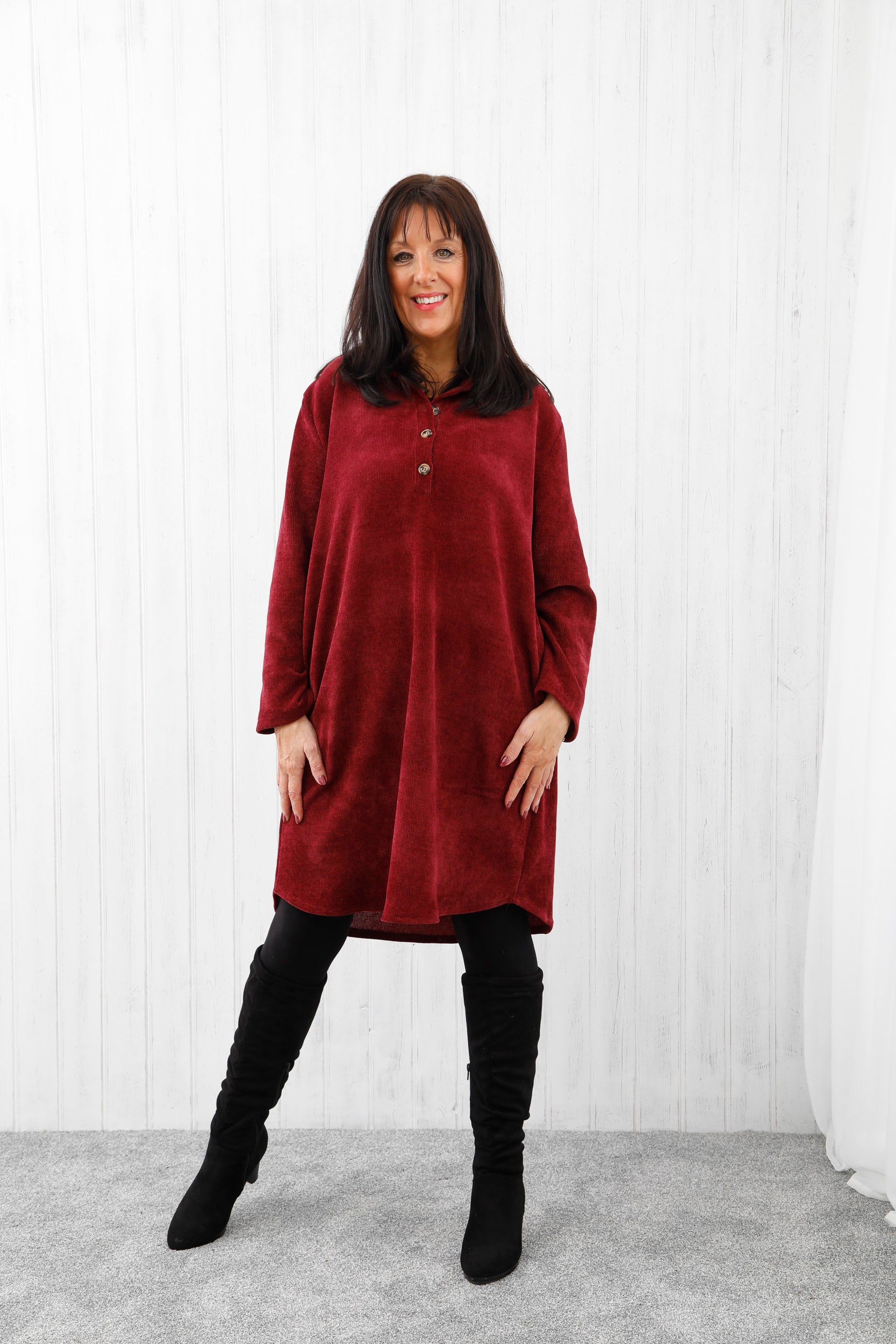 Cara Corduroy Dress Deep Wine
