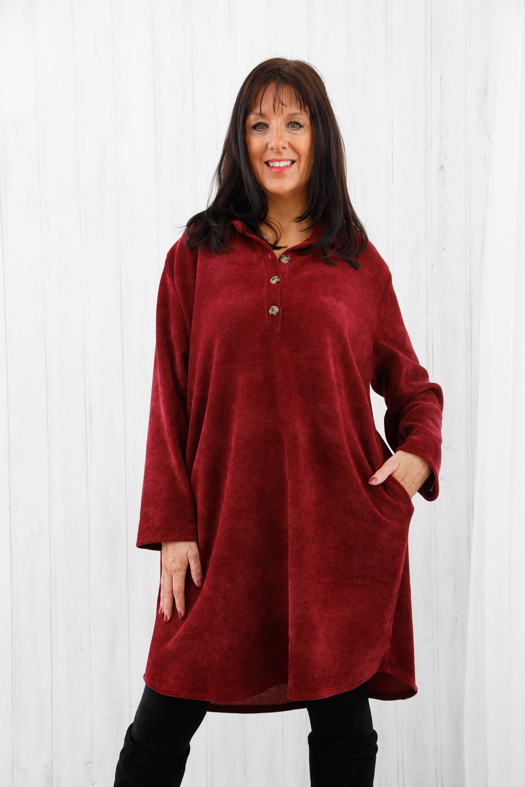 Cara Corduroy Dress Deep Wine