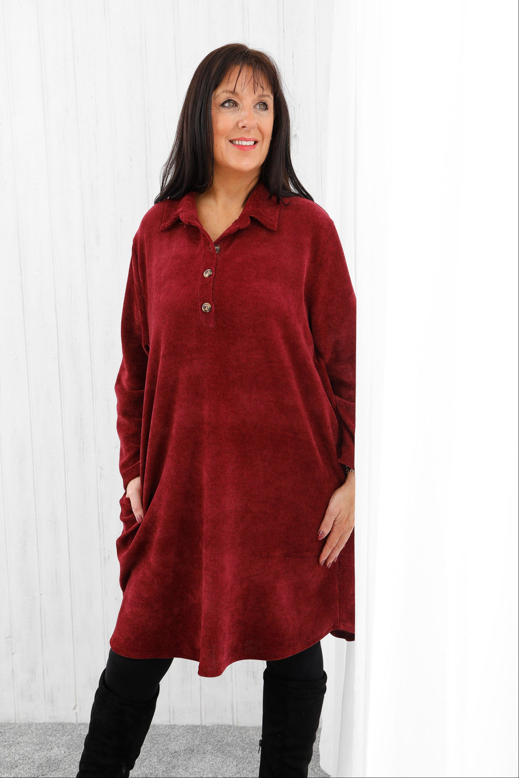 Cara Corduroy Dress Deep Wine