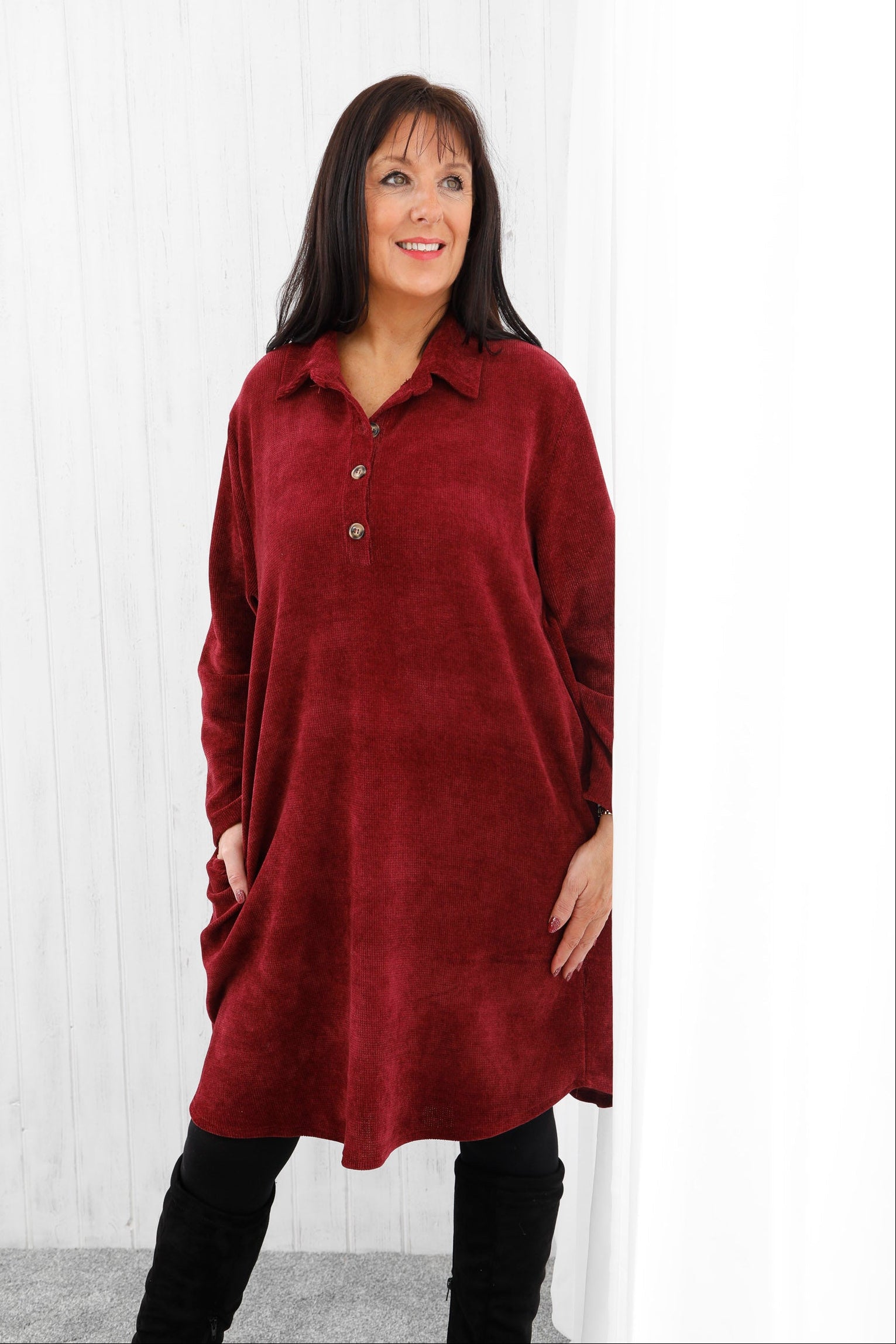 Cara Corduroy Dress Deep Wine