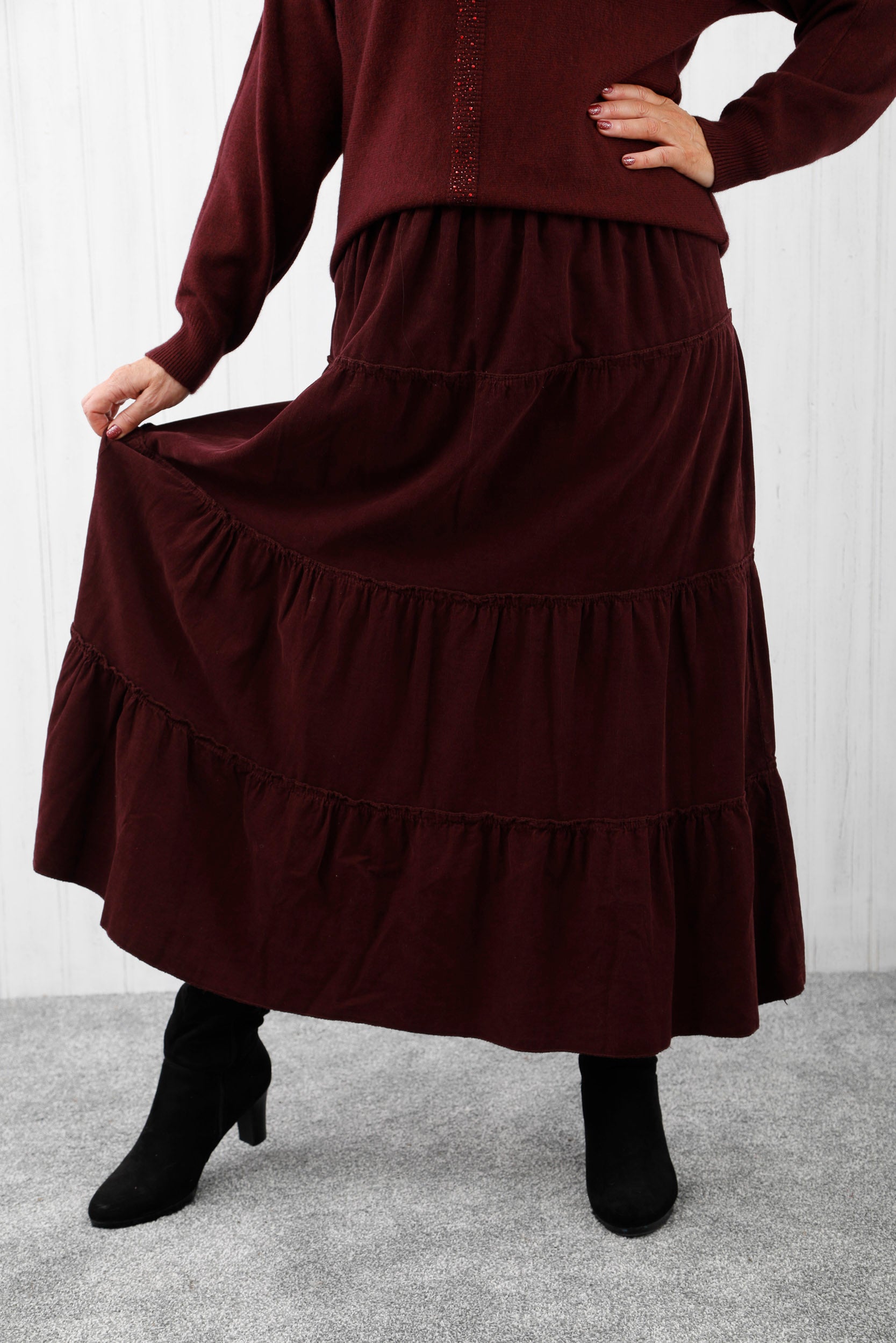 Courtney Corduroy skirt Deep Wine