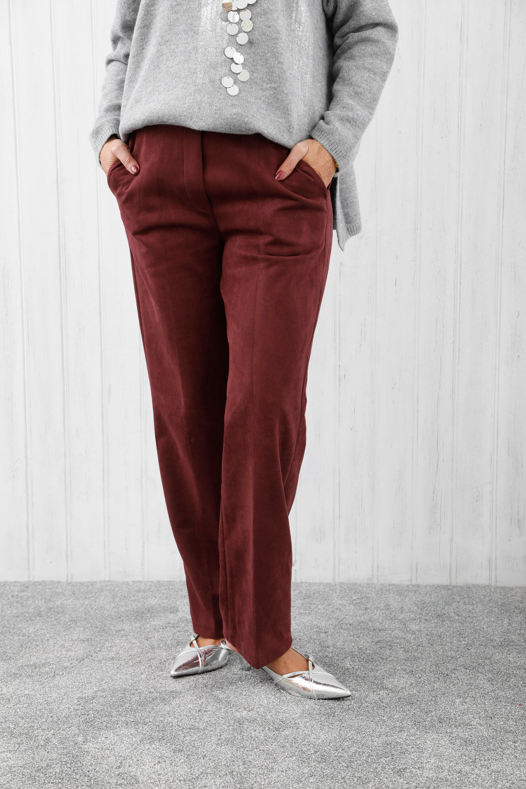 The Archer Suede Trousers Burgundy