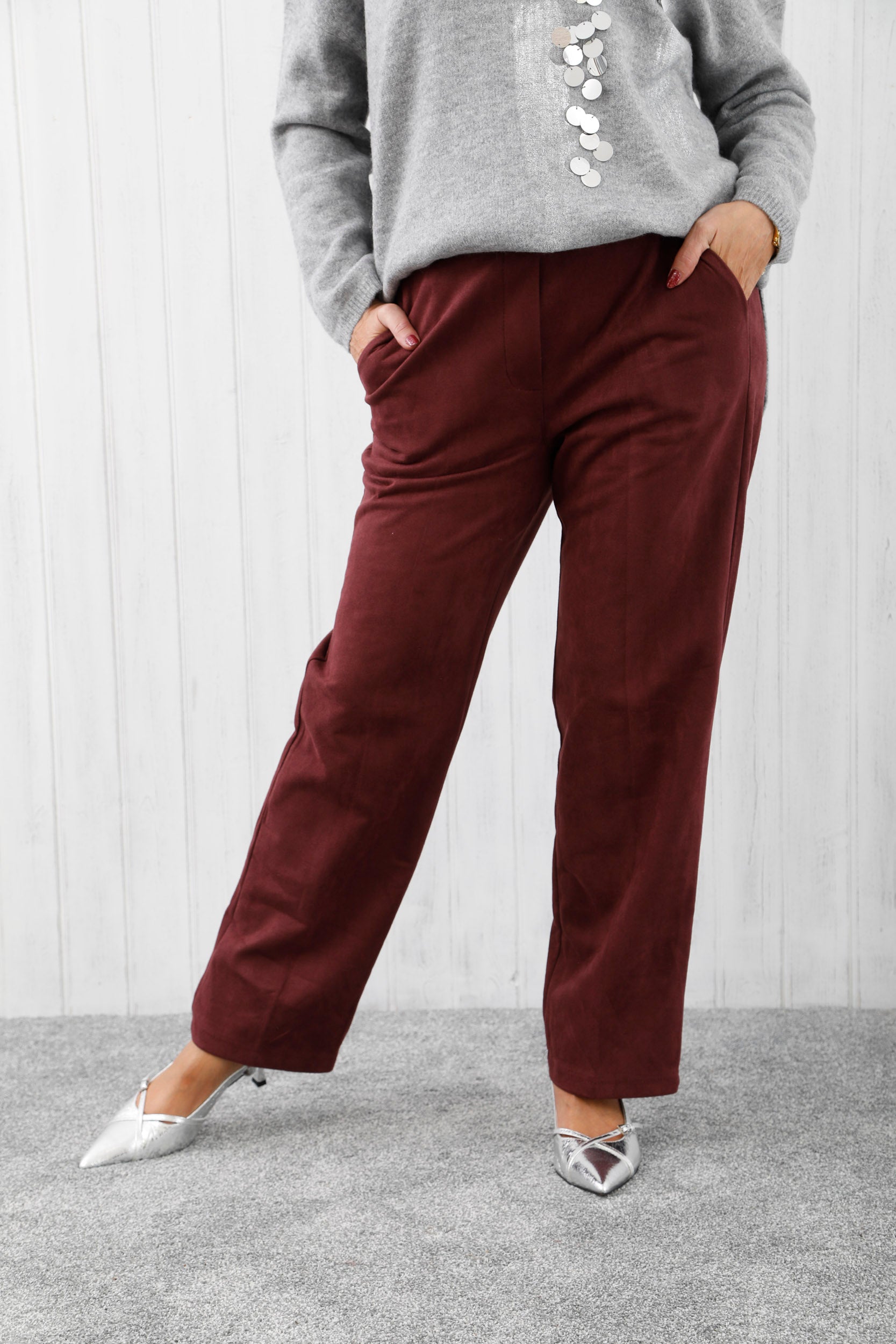 The Archer Suede Trousers Burgundy
