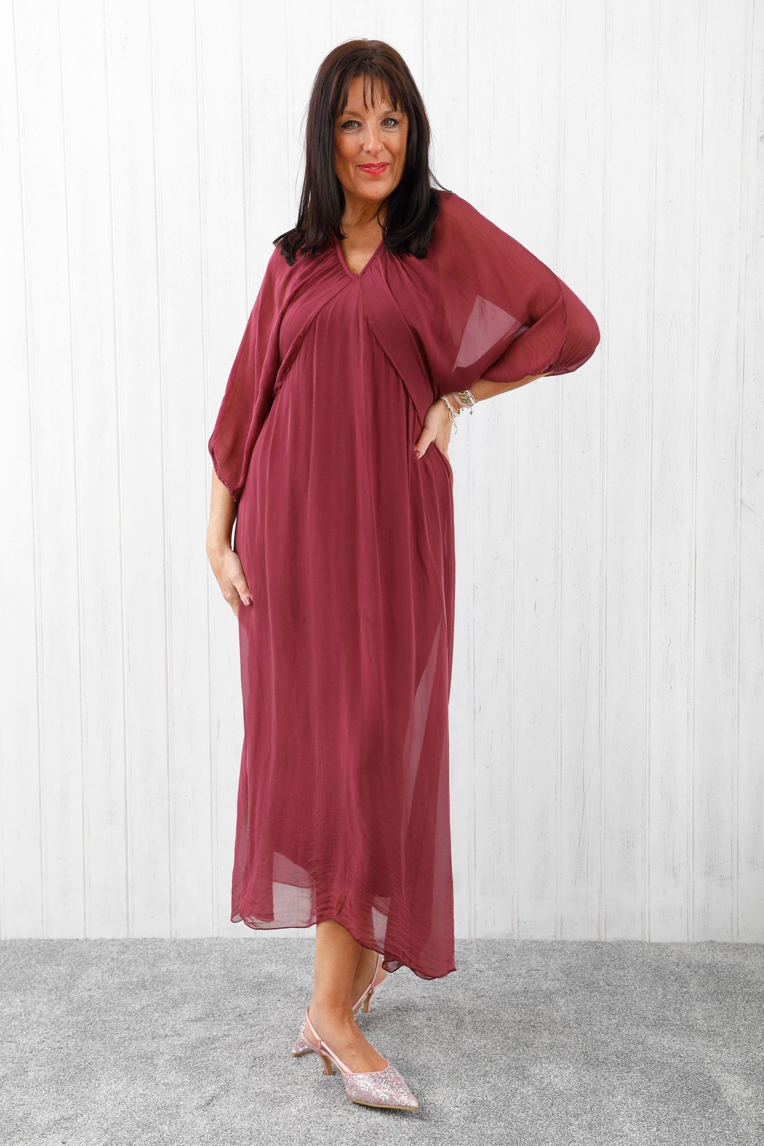 Saskia Silk Dress Deep Wine