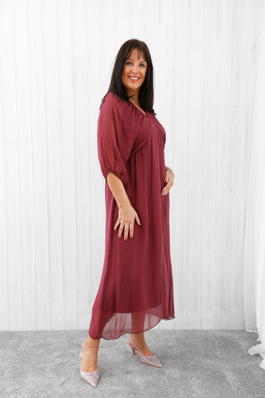 Saskia Silk Dress Deep Wine